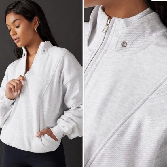 Joah Brown Tops - Joah Brown Retro Half Zip Light Gray “Pearl” Pullover Sweatshirt Size S/M